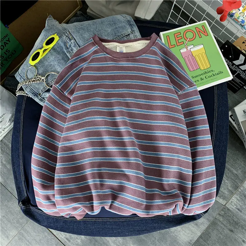 

Spring Striped Hoodie Men's Fashion Retro Casual O-neck Sweatshirt Men Streetwear Korean Loose Hip-hop Pullover Hoodies Mens