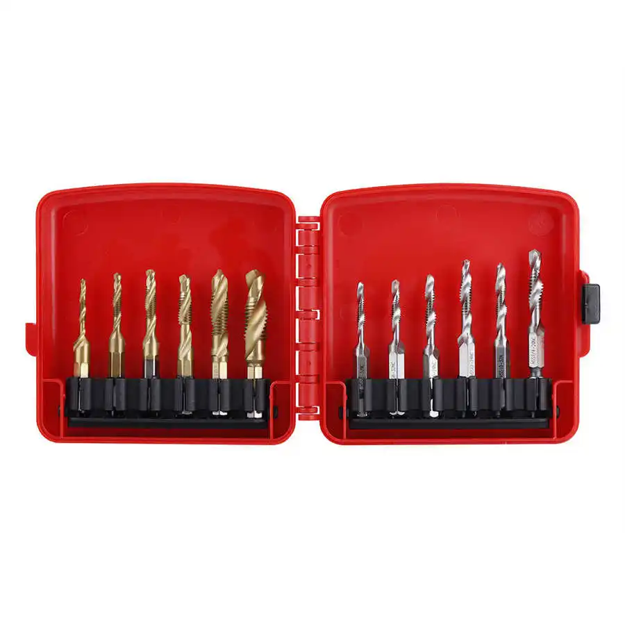 

12pcs M3-M10 Hex Shank Thread Tap Drills Titanium Plated HSS Screw Thread Metric & Inch Tap Drill Bits