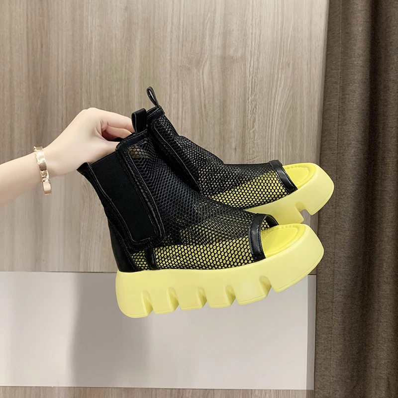 

Women's shoes summer new sandals open toe fashion wild mesh smoke tube boots thick bottom platform platform mesh boots tide