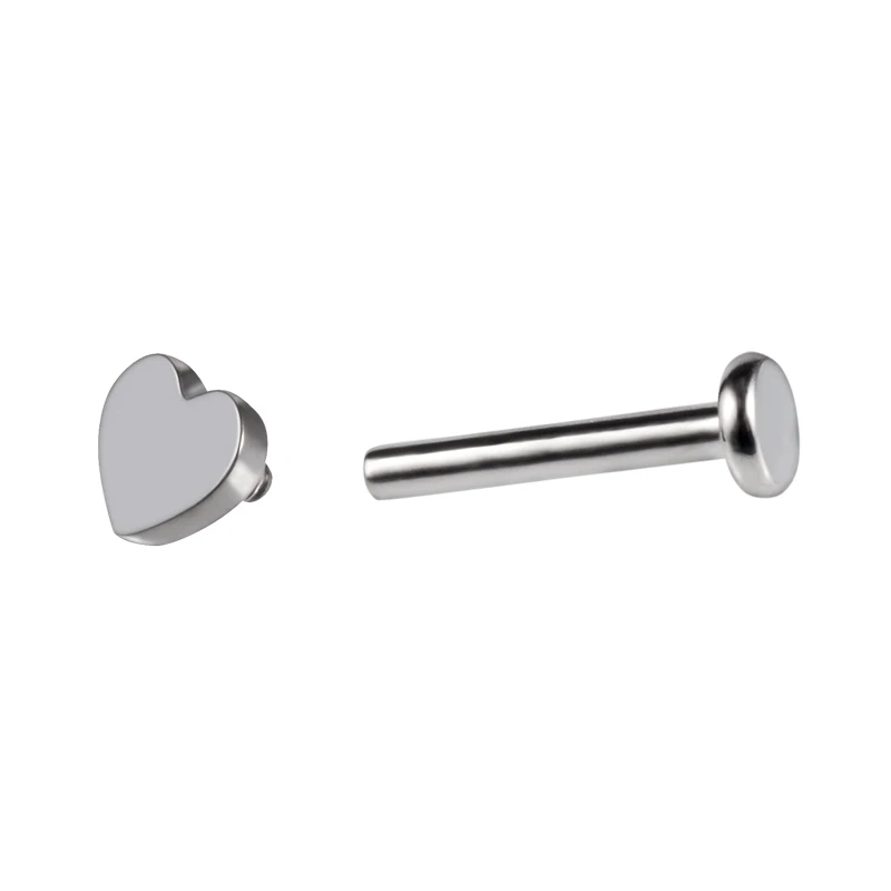 

2PCS G23 Titanium Internally Threaded Labret Heart Top Lip Stud Ear Tragus Cartilage Helix Piercing Lightning Lip Ring Jewelry