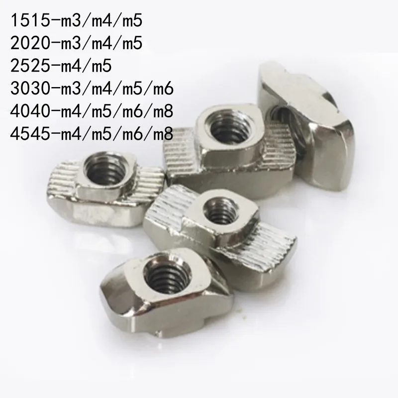 

10-100PCS T nut Hammer Head Nut M3/M4/M5/M6/M8 Connector Nickel Plated for 20/30/40/45 Series Aluminium Profile Accessories