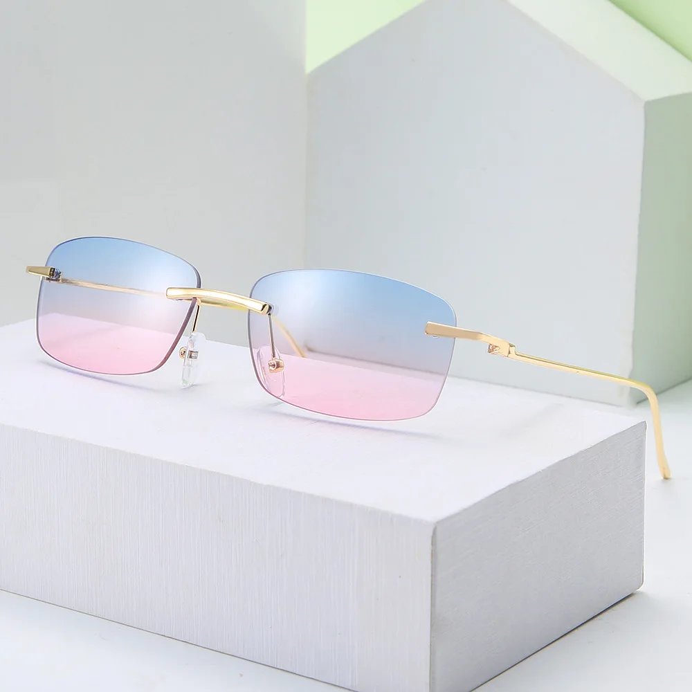 

Fashion Trendy Rimless Rectangle Sunglasses Women 2021 Brand Design Frameless 90s Metal Cool Stylish Sun Glasses Retro Shades