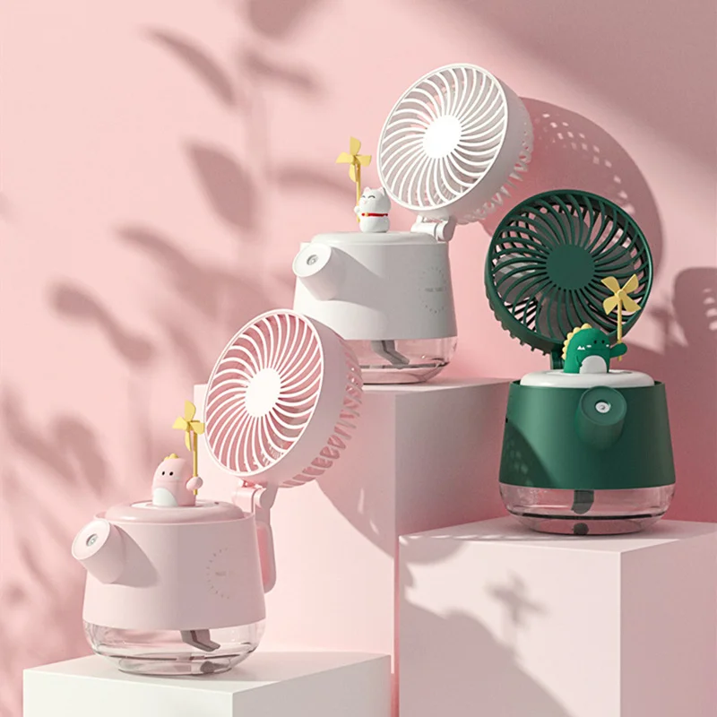 

Kettle Shape Air Humidifier USB Aromatherapy Diffuser with LED Warm Lamp 2 in 1 Lovely Cartoon Doll Cold Fog Fan Humidificafor