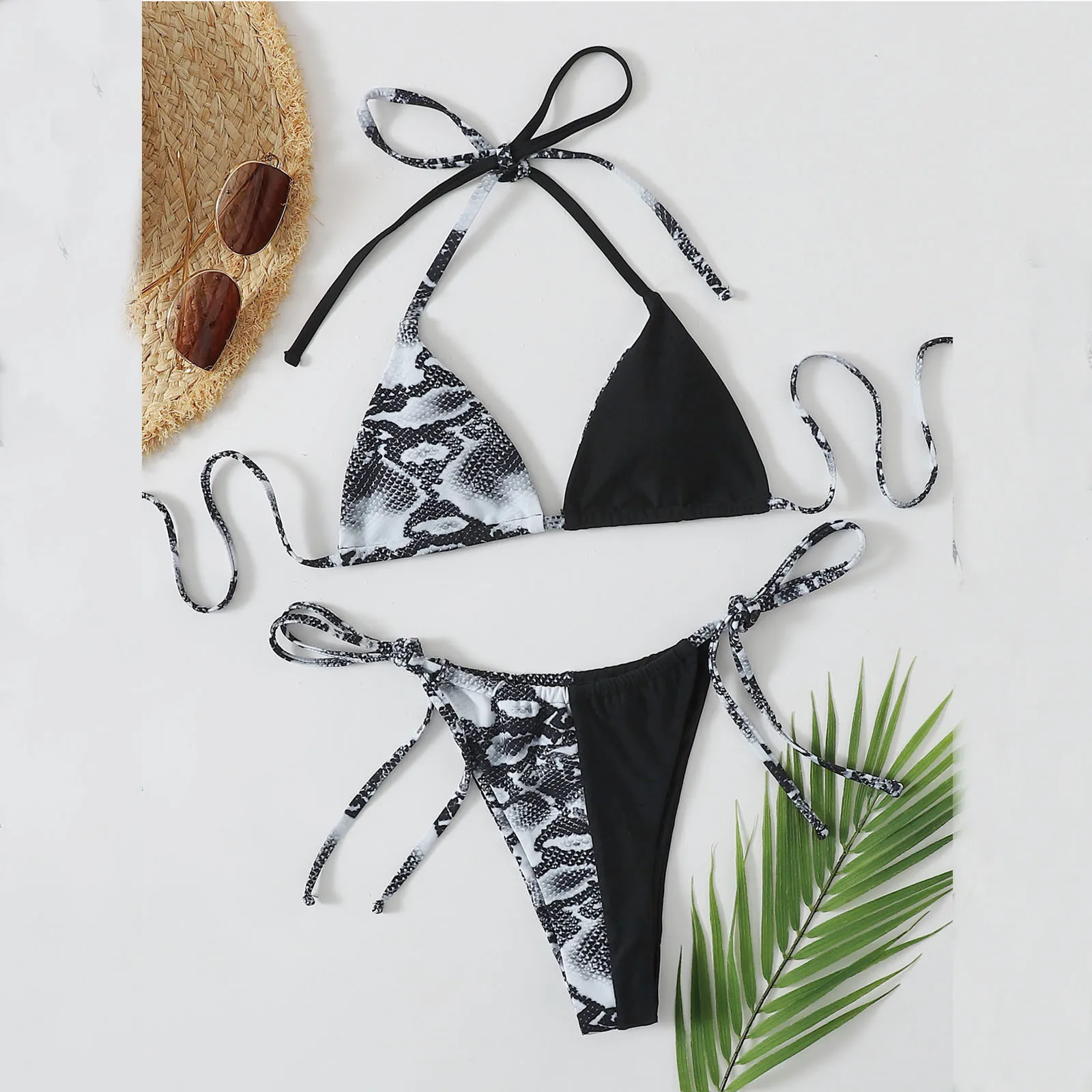 

Бандажный купальник, сексуальный купальник, Женский комплект бикини 2021, бикини на шнуровке, бикини из двух частей с узлом спереди, укороченн...