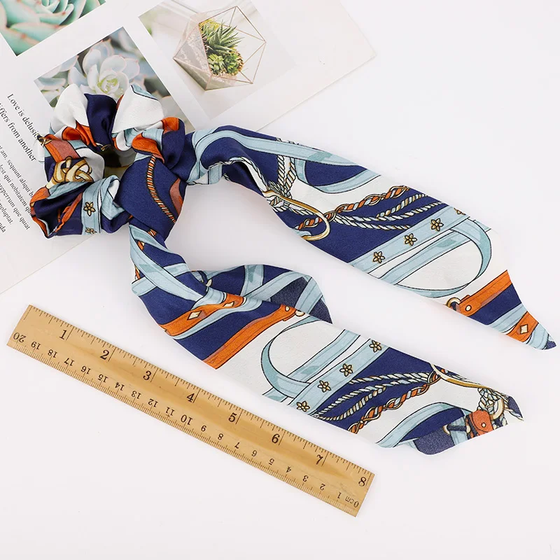 

Vintage Hair Band Scrunchies Women Girls Hair Accessories Flower Leaf Print Hair Scarf Elastic Ponytail Holder Rubber Hair Ties