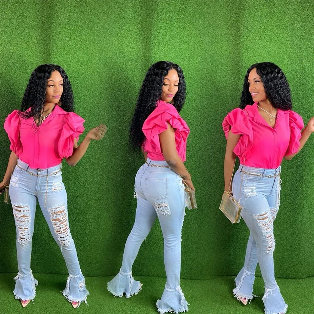 

Ripped Jeans For Women High Waist Jeans Vintage Flare Jeans With Holes Patchwork Bell Bottom Jean Denim Pants Trousers