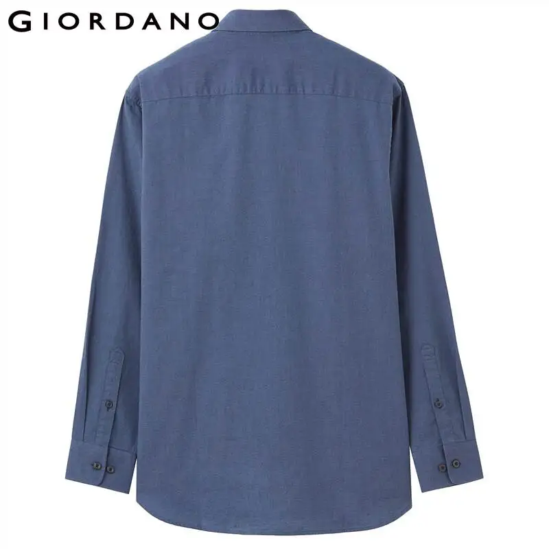 Giordano Men Shirts Embroidered Frog Oxford Slim Shirt Barrel Cuffs Long Sleeves Comfy Camisa Masculina 01041178