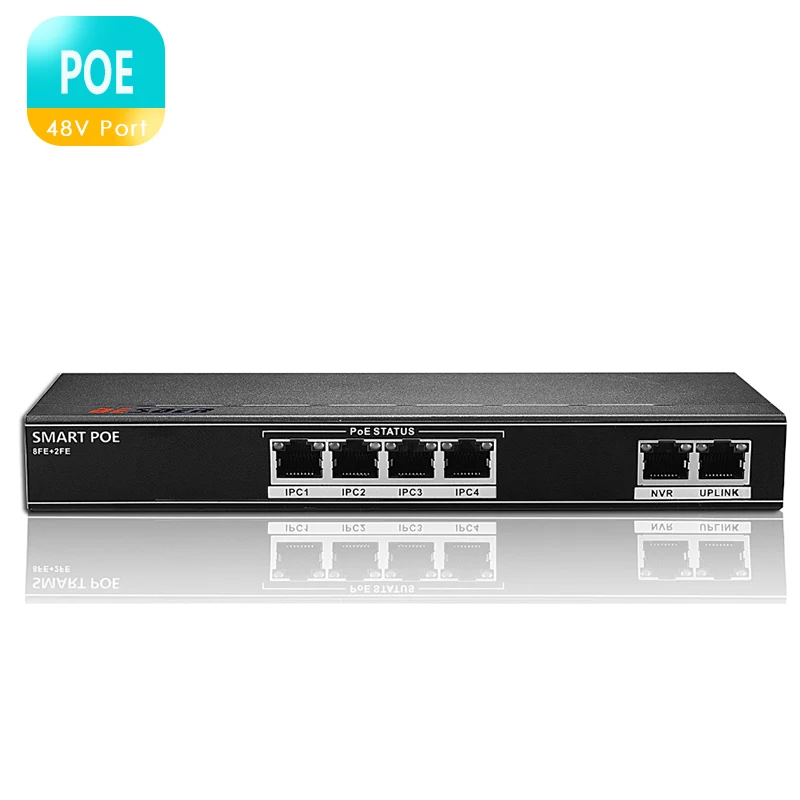 BESDER 802.3af/at 4CH POE Switch 6 Port 10/100 Mbps Ethernet Switch 250 signal transmission 4 POE Ports 1 NVR+ 1 Uplink Port