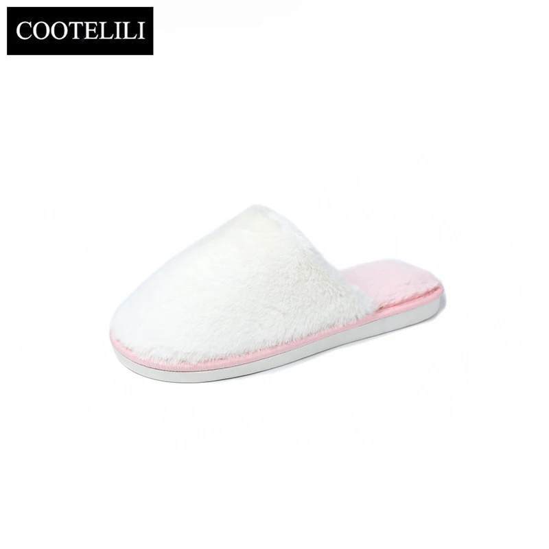 

COOTELILI Women Home Slippers Fall Winter Warm Slippers Slip on Flats Slides Female Faux Fur Slippers 36-45 Cotton Plush Slipper