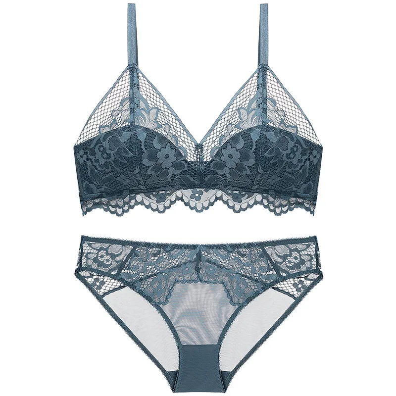

French sexy lace underwear female thin triangle cup beauty back bra set 8036