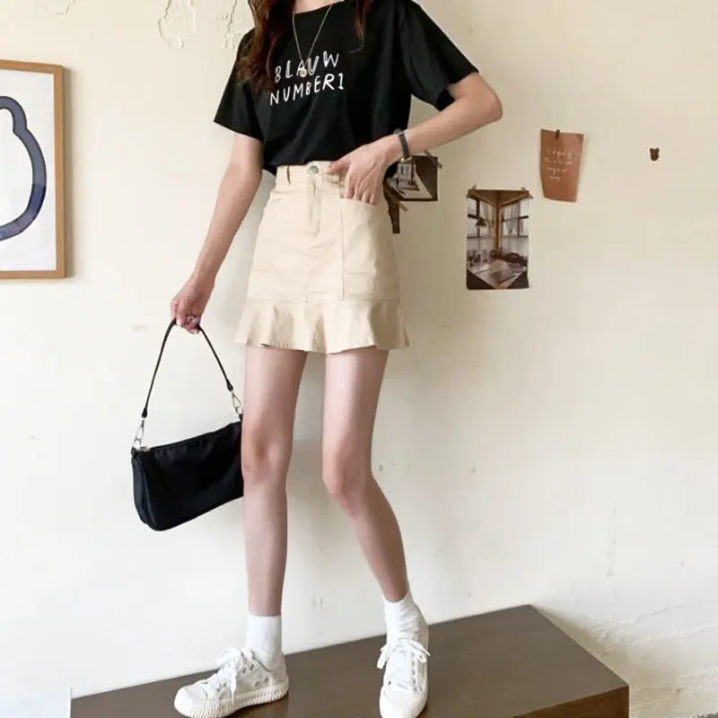 

Skirts Women Abdomen Solid Minimalist High Waist Above Knee Leisure Stylish All-match Autumn BF Style Student Elegant Streetwear