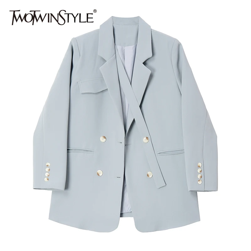 

TWOTWINSTYLE Elegant Solid Patchwork Female Blazer Notched Long Sleeve Korean Straight Fashion Women's Autumn Coat 2021 Clothing