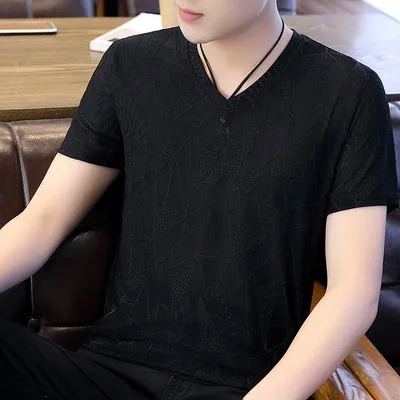 

Trend personality half sleeve 2019 simple wild tide brand cotton round neck shirt