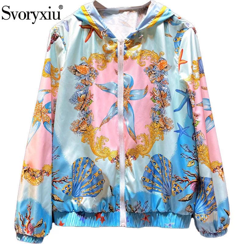 

Svoryxiu Runway Designer Summer Sun Protection Jackets Coat Women's Fashion The Underwater World Print Thin Light Outwear