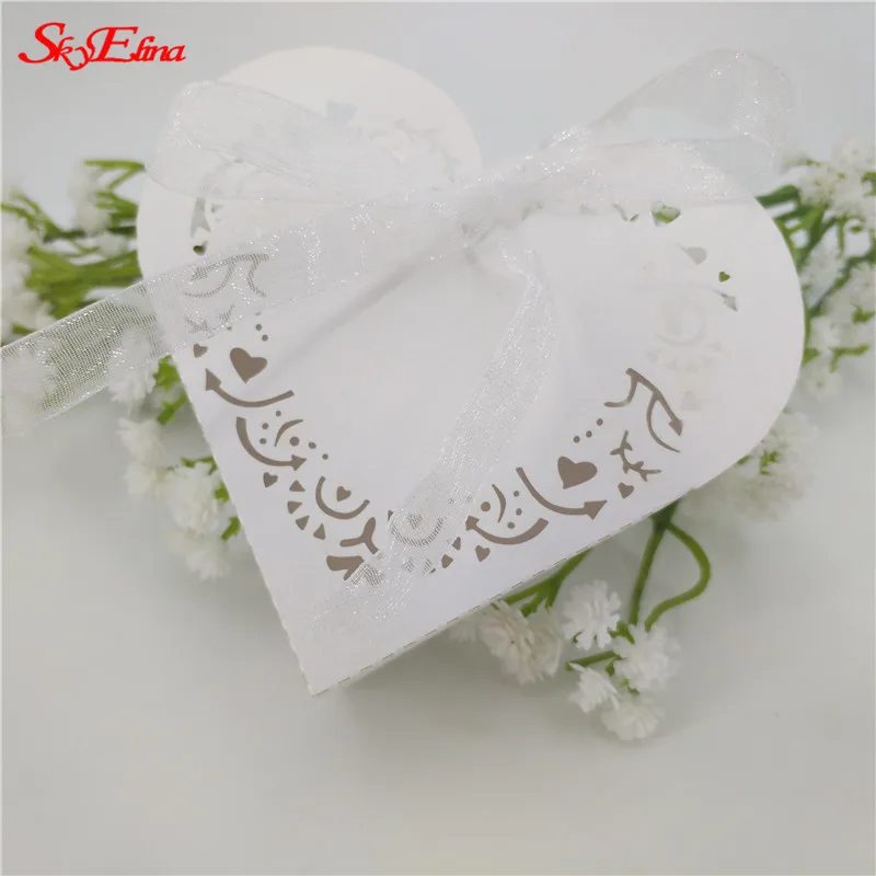 White 50 шт. подарок в форме сердца коробки детский душ день рождения коробка конфет лазерная резка Подарочная сумка для детей партия коробка для свадебных сувениров 8Z - Цвет: White