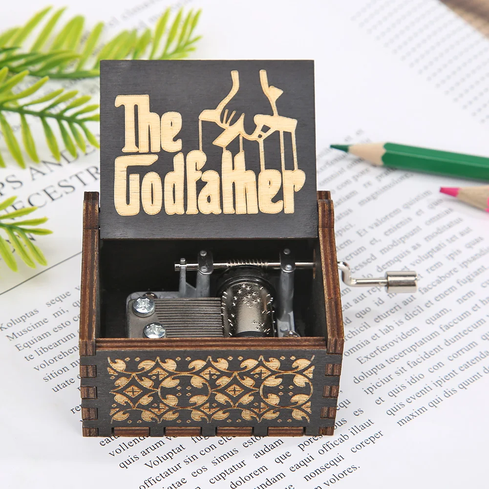 Черная деревянная винтажная Музыкальная шкатулка с рукояткой крестного отца