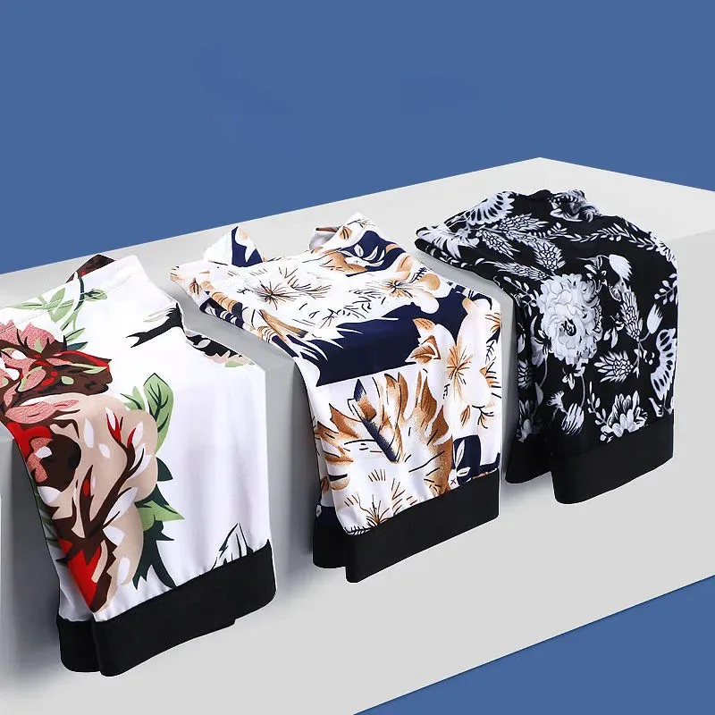 Boxers Men Boxer Panties Men Ice Silk Underwear Boxers Boxer Shorts Boxershorts U-pouch Printed Underpants Thin Shorts L-4XL