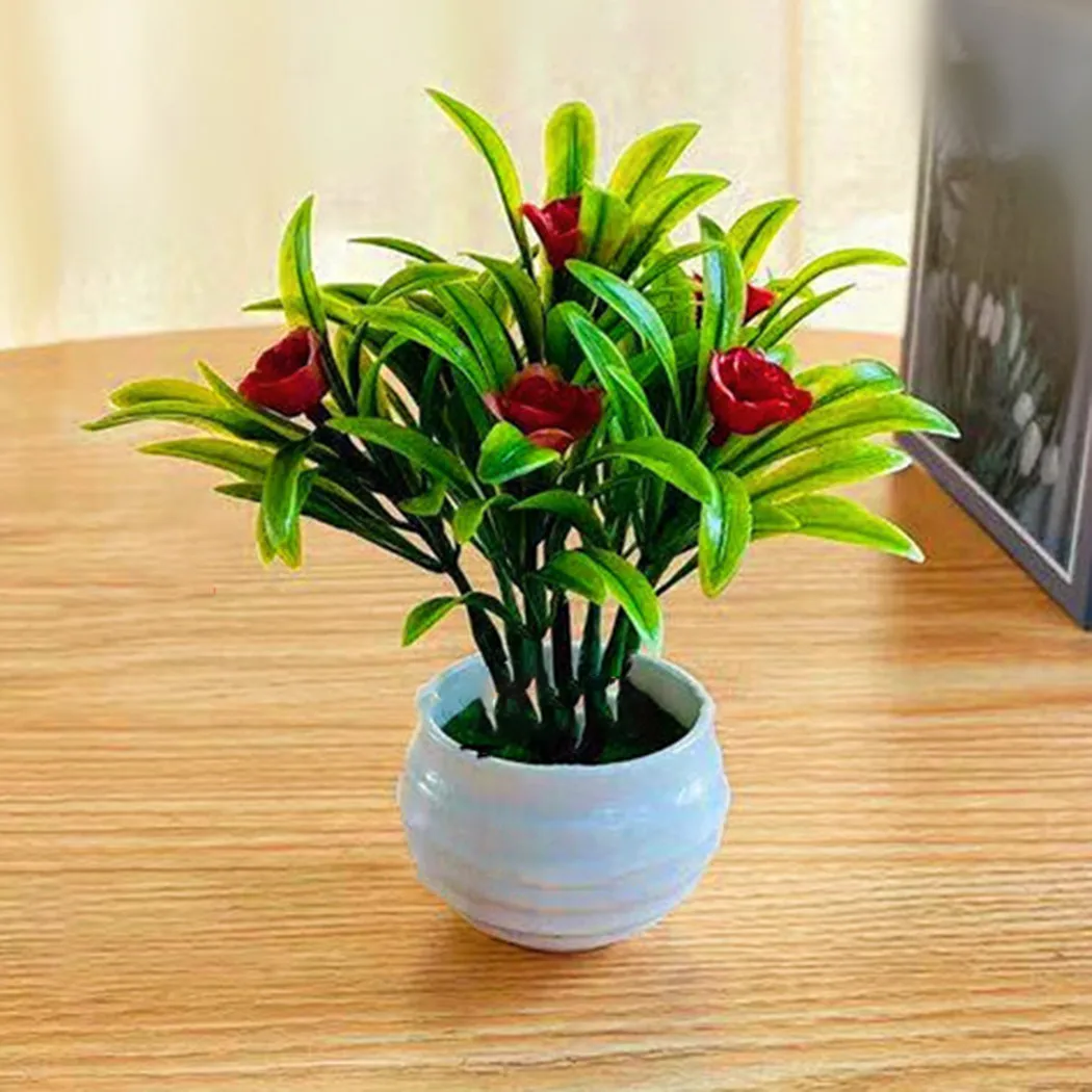 

1Pc Artificial Plant Pot Simulation Potted Hibiscus Flower Hotel Garden Decor Plastic Colorful Imitation Flower Pot for Home