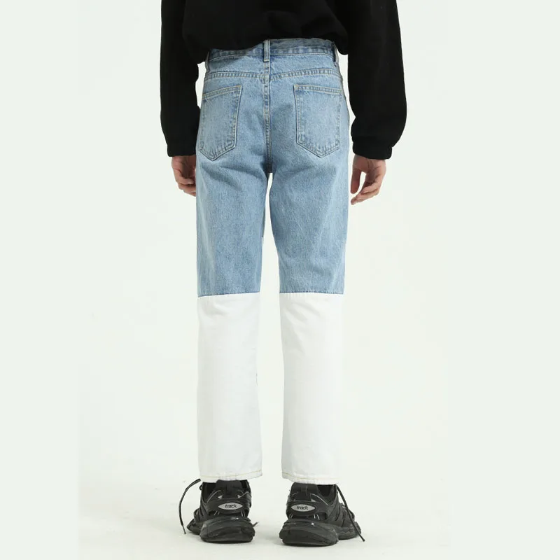 Мужские повседневные прямые джинсовые брюки Wash Splice винтажные мужские в японском