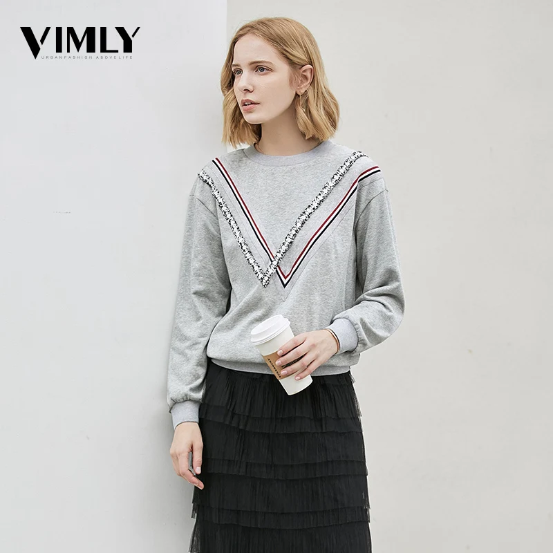 Vimly Женская Осенняя Повседневная серая толстовка с круглым вырезом и длинным рукавом пуловер толстовки женская уличная одежда