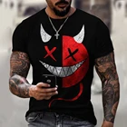 Мужская футболка с 3D принтом, Новинка лета 2022, модная повседневная футболка оверсайз с круглым вырезом и короткими рукавами в стиле Харадзюку, с изображением смайлика и демона, XXOO