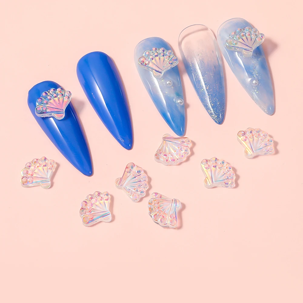 

10 Pieces 3D Resin Aurora Color Transparent Mermaid Shell Design DIY Nail Art Creative Crafts Decoration Accessories Nails Salon
