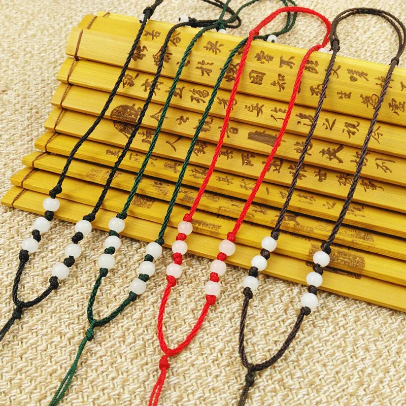 

8 Beads Necklace Rope Hanging Rice Hand-Woven Jade Gold
