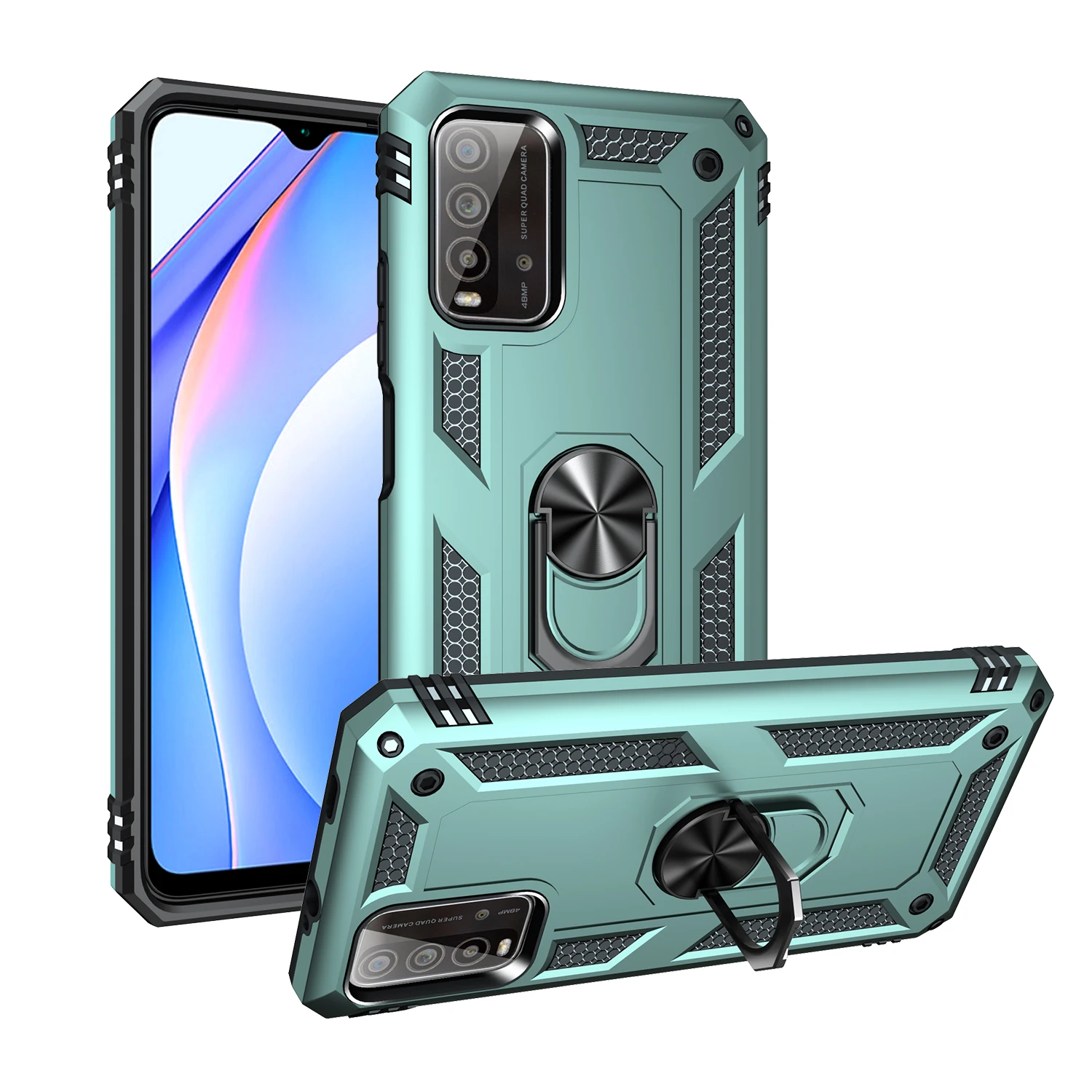 Rugged Armor Phone Case For Xiaomi 10S Redmi 9 9T Power With Metal Magnetic Shockproof Bracket PC Anti-fall Protector Back Cover