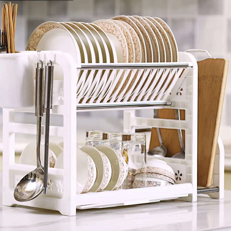 

Modern and simple double-layer dripping plastic dish rack kitchen utensil rack tableware storage drain dish rack cupboardLB90501