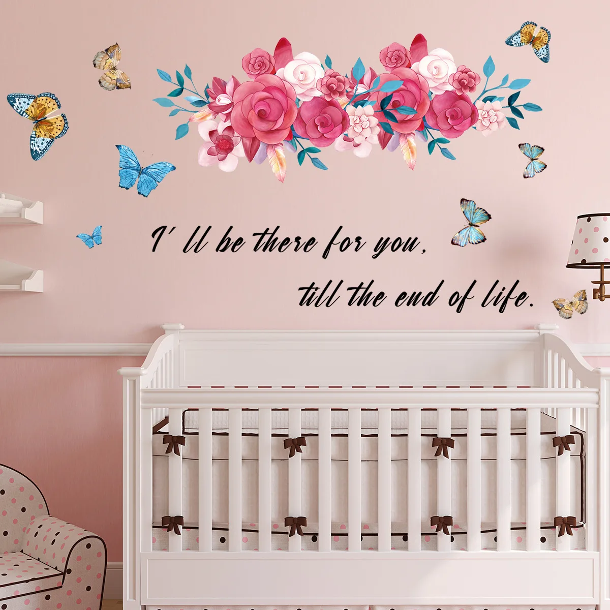 Цветные наклейки на стену с изображением английских растений и бабочек для