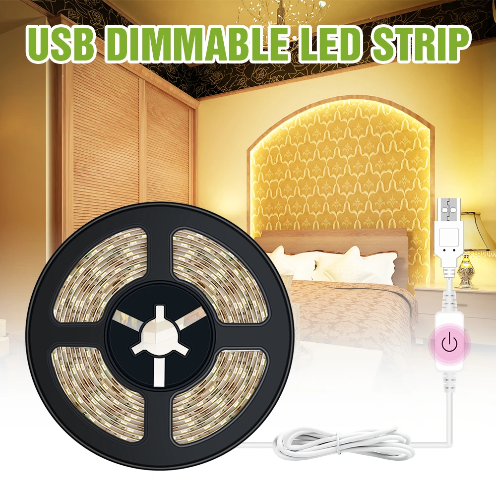 

Dimmable Light Strip 0.5M-5M USB Diode Tape Touch Switch LED Closet Lights 2835 Chip Waterproof DC 5V Bedroom Decoration Lamp
