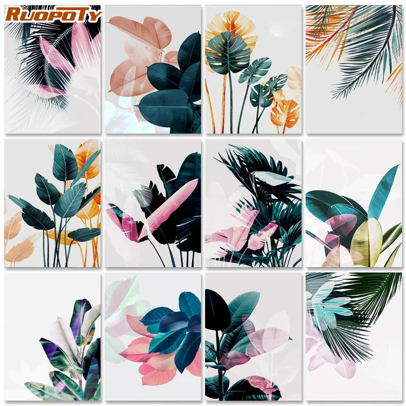 

Paintings By Numbers DIY Picture leaves Flower Paint Home Decoration Canvas Painting Coloring For Living Room Artwork Kids Gift