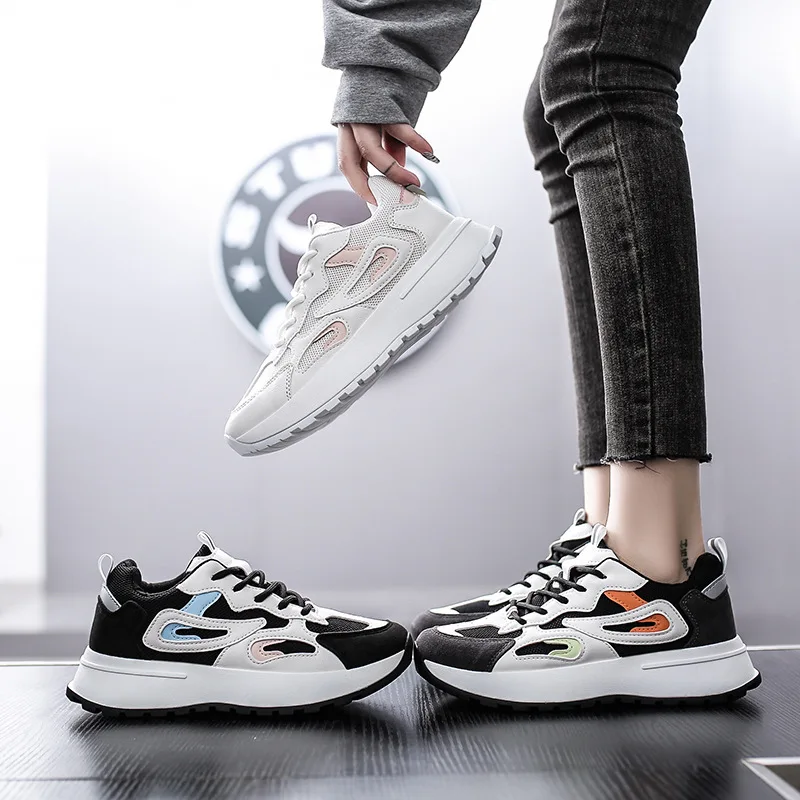 

Весенние новые универсальные студенческие кроссовки в британском стиле на плоской подошве, женские низкие кроссовки с цветными блоками