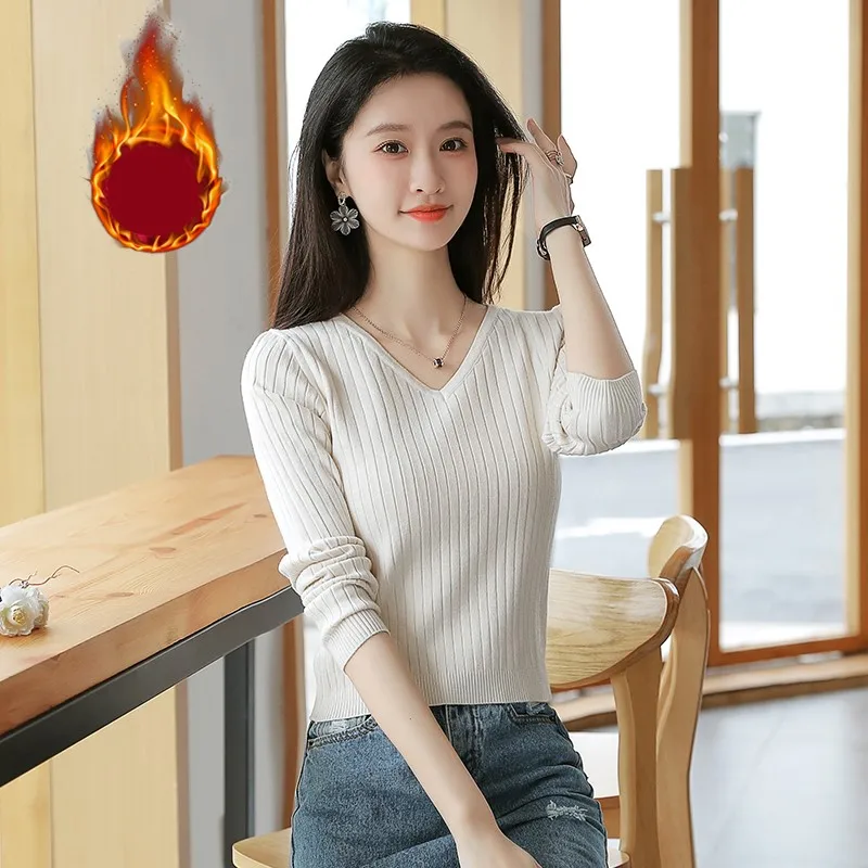 

Женская футболка, свитер, весна-осень 2021, Вязаные Теплые Топы, зимние белые однотонные плотные облегающие повседневные рубашки, офисные жен...