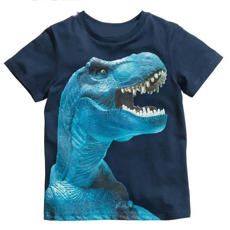 

4T-14T Children's Cartoon Animation Dinosaur 3D Printing Short Sleeve T-shirt Street Fashion Round Neck Summer 2021