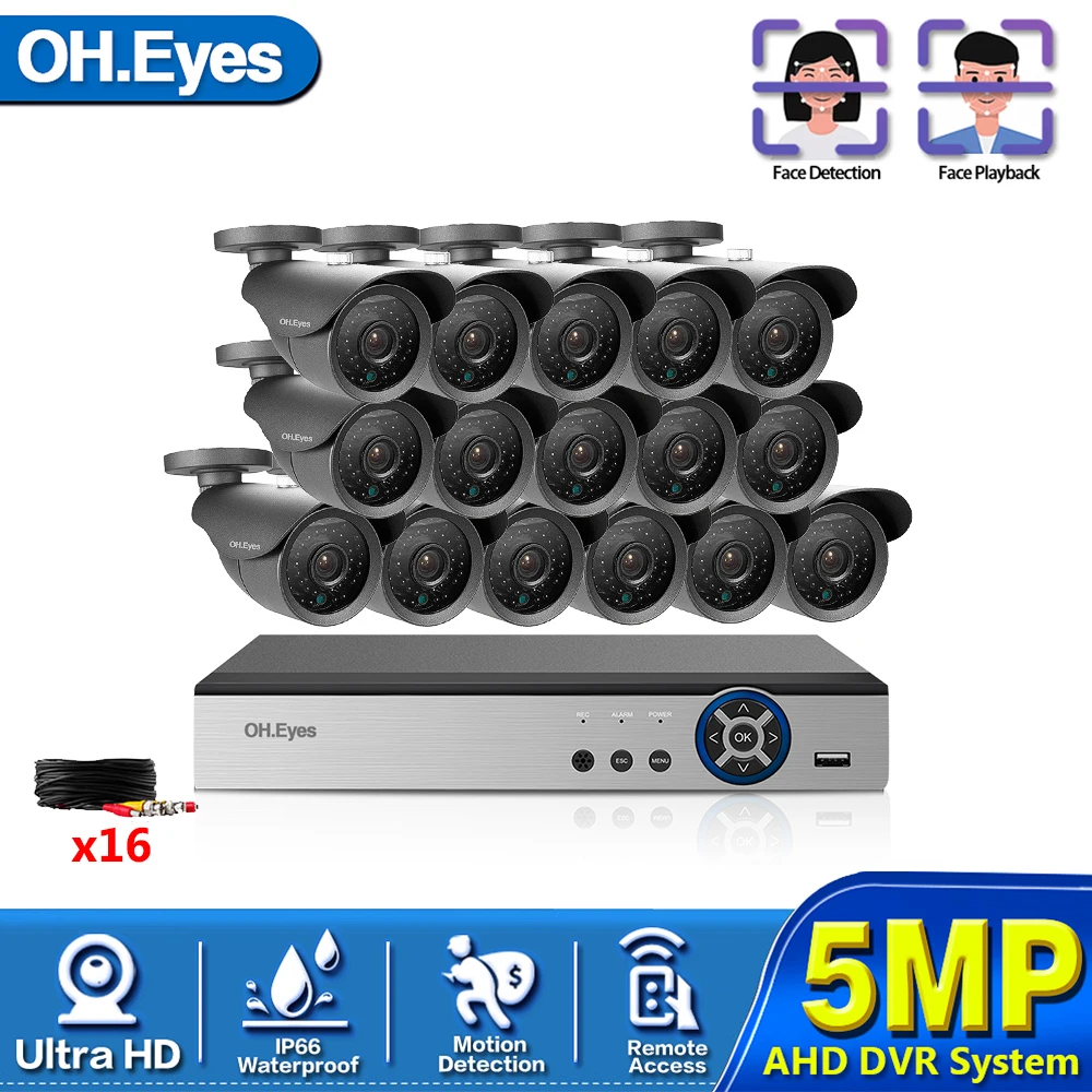 

H.265 5MP Ultra HD 16CH DVR комплект камер видеонаблюдения Система безопасности 5MP CCTV система наружного видеонаблюдения с ночным видением