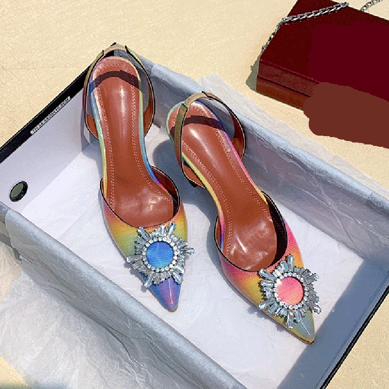 Женские босоножки с острым носком [DEAT] черные и цветами в западном стиле со