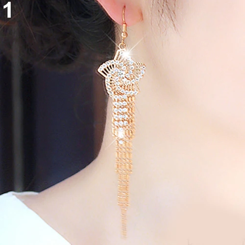 Женские длинные серьги с кристаллами и кисточками из сплава со стразами для