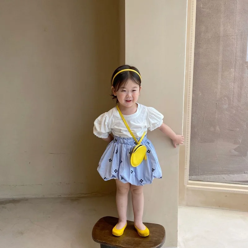 

Children 2021 Summer New Girls T-shirt Bubble Sleeve Top Piece Toddler Kids Lace Short-sleeve Comfortable Knitwear Shirts