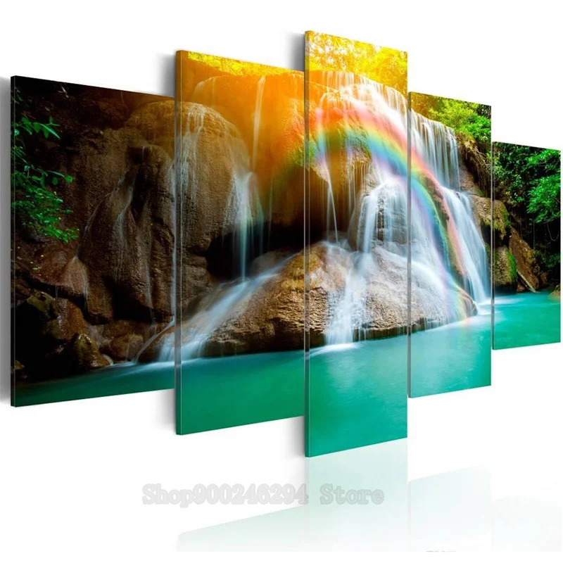 Алмазная вышивка 5 панелей Красивый водопад пейзаж 5d сделай сам алмазная