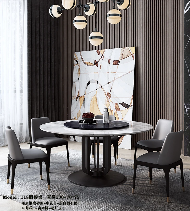 Современный роскошный стиль круглый обеденный стол с 6 стульями для продажи|table and