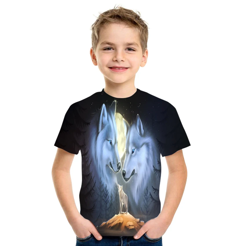 

2021 Summer Hot Sale Animal Patterns for Boys and Girls Wolf 3D Printed T-shirt Top Short Sleeve Casual Kids