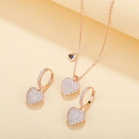 clear cubic zirconia heart drop earrings necklace set for women rose gold small hoop earring girls party gift fashion