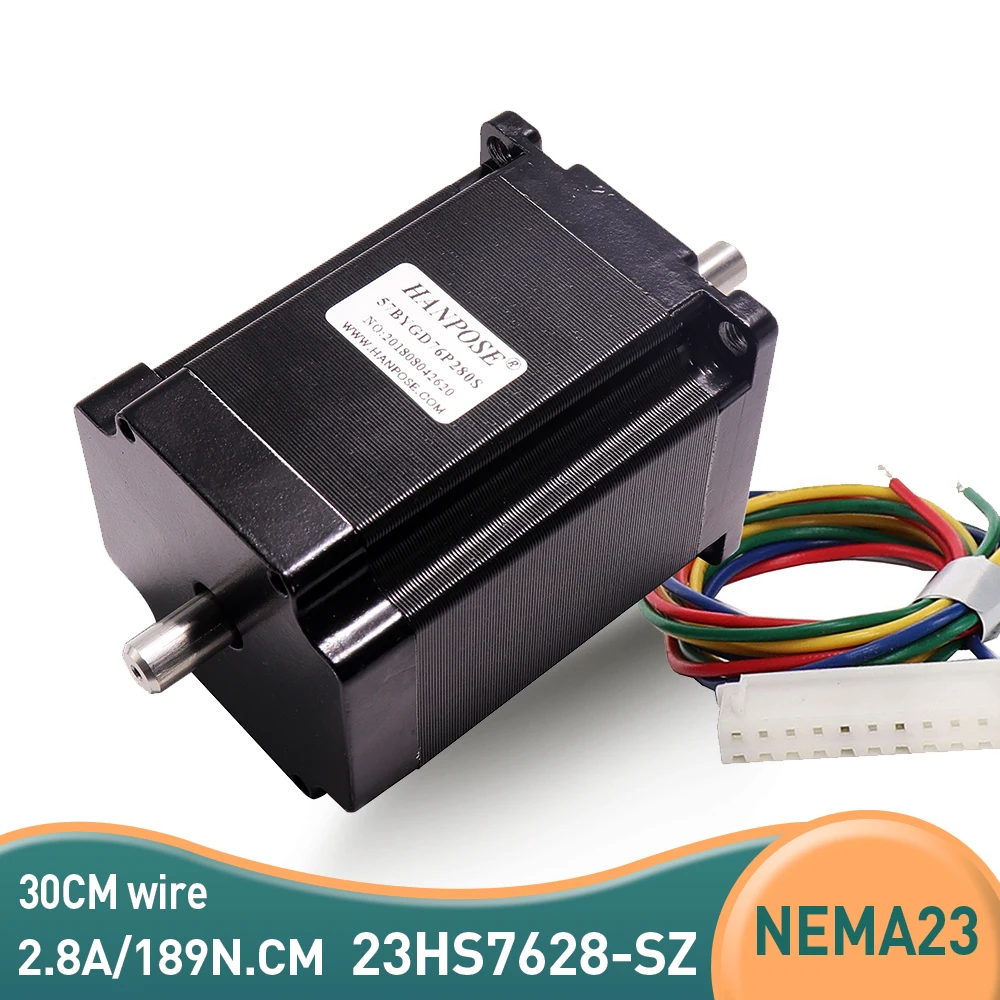 Шаговый двигатель с двумя валами 23HS7628-SZ шаговый D = 8 мм 2 А 189 Н см Nema 23 24 В для