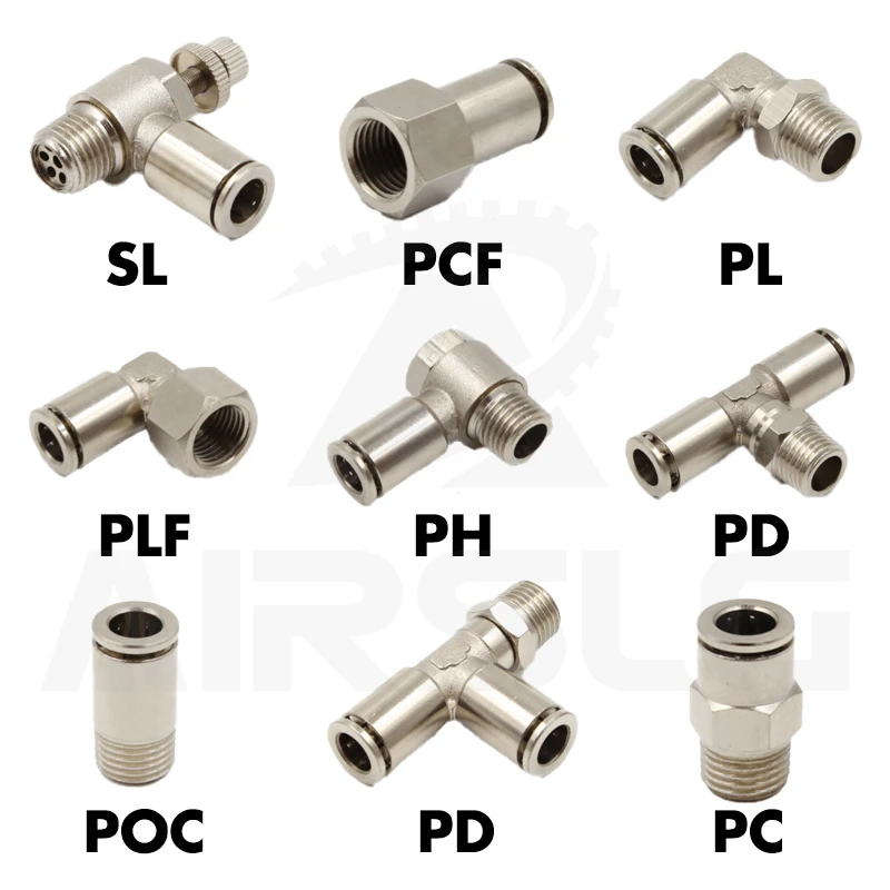 

Pneumatic Connectors BSPT M5 1/8" 1/4" 3/8" 1/2" Male Nickel Plated Brass Push In Quick Connector Release Air Fitting Plumbing