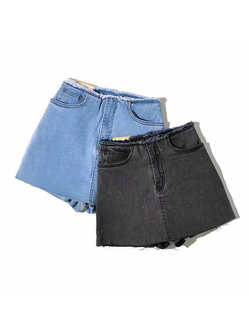 

Women Raw Edge Denim Mini Skort Sexy Shorts Skirts