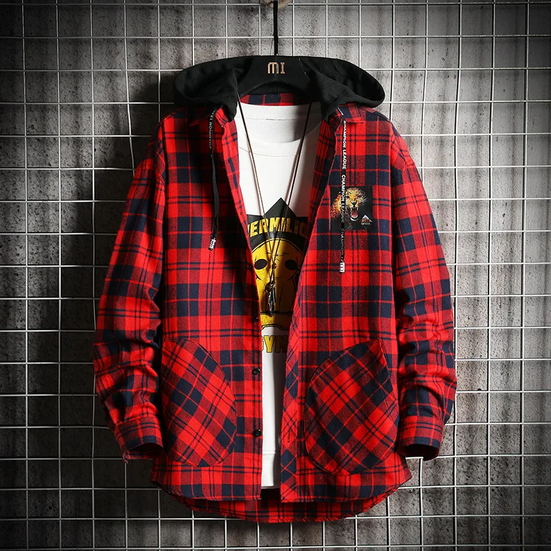 Wholesale 2022 Fashion Casual Hoodie Plaid Shirt Men's Long-sleeve Youth Men's Top All-match Loose Shoulder Streetwear Shirts