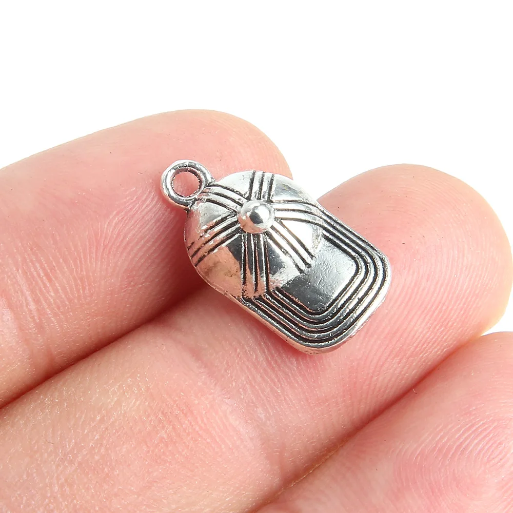 

10pcs 20x10mm Baseball Ball Cap Hat Charms Antiuqe Silver Color Aesthetics Accessories Pendants Making DIY Handmade Jewelry