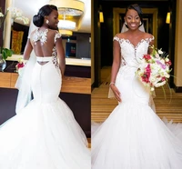 african mermaid wedding dresses illusion backless applique lace court train mermaid bridal dress wedding gowns plus size