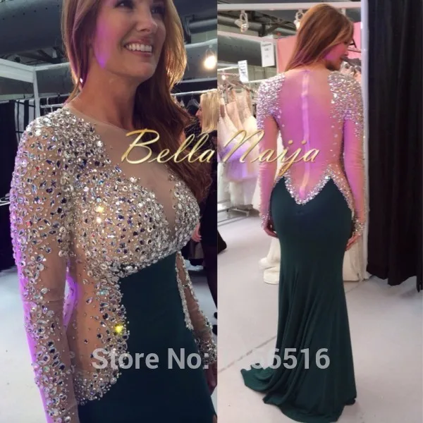 

vestido de noiva Sexy illusion transparent Mermaid Heavy beaded Chiffon elegant evening prom dresses with long sleeves